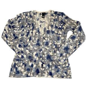 Vintage Carole Little Lambs Wool Cardigan Sweater Women's S Blue Gray Retro Y2K